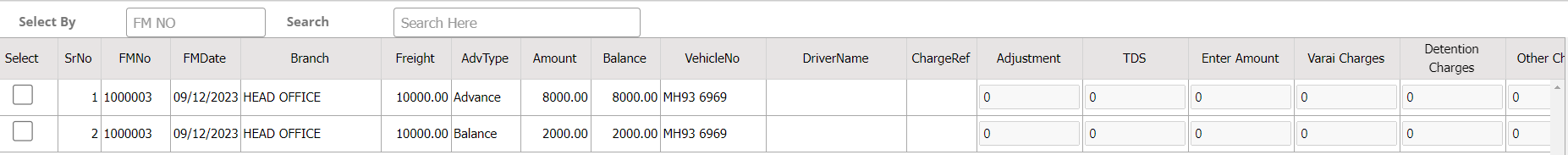 Advance Balance Payment Pickup Document