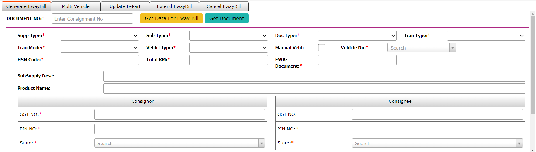 E Way Bill Transaction
