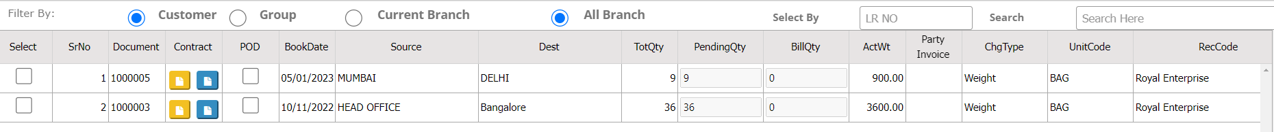 Invoice Pickup Document
